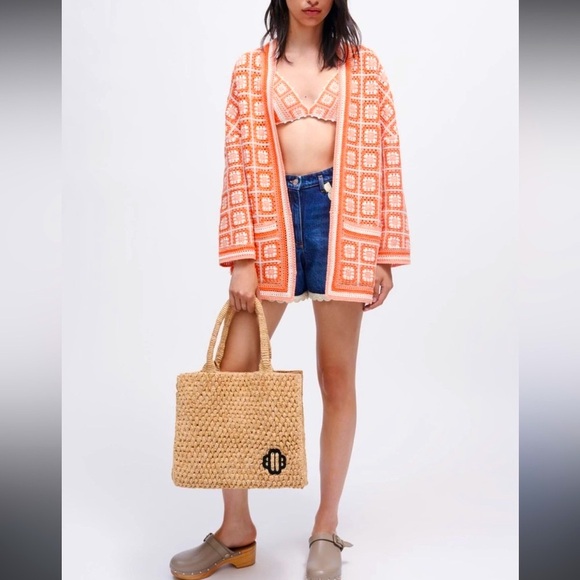 New with tags size 1- small Maje Fringe crochet orange sweater cardigan so cute - Picture 2 of 5
